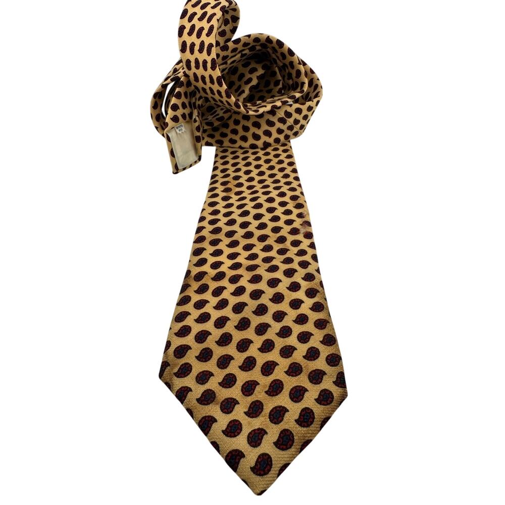 Vintage Magill's Burton Ltd NY Imported Wool Paisley Necktie Beige Red Blue Read